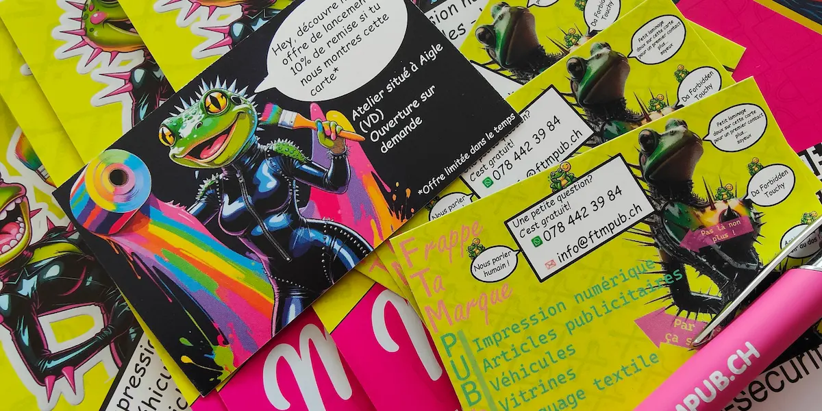 Bannière cartes de visite et flyers imprimés par Frappe Ta Marque