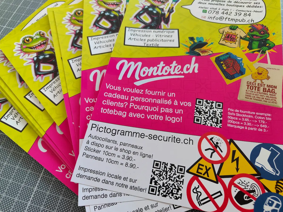 Exemple de flyer imprimé avec pictogrammes de sécurité