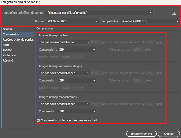 Export PDF/X-1a dans Illustrator pour impression professionnelle grand format et vitrophanie