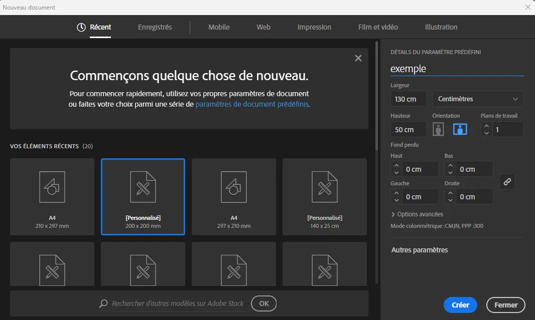 Nouveau document Illustrator en CMJN pour impression grand format chez Frappe Ta Marque à Aigle